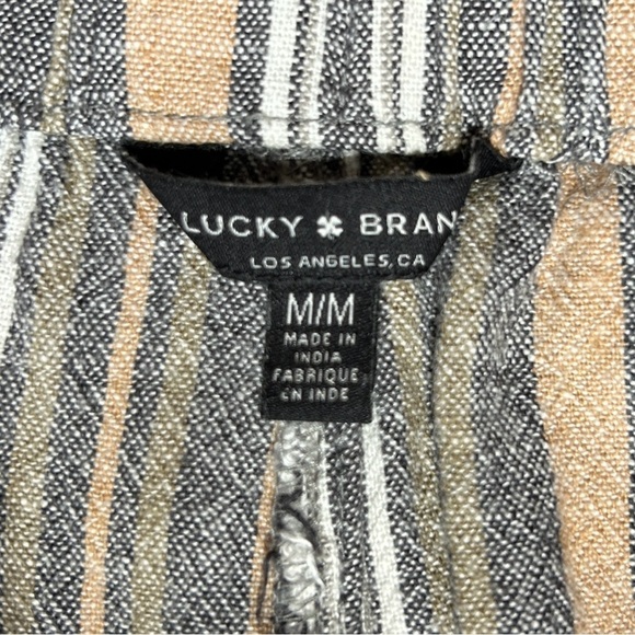LUCKY BRAND Tan Gray & White Stripe Shorts sz M Elastic Waist Linen Blend Boho - Picture 5 of 7